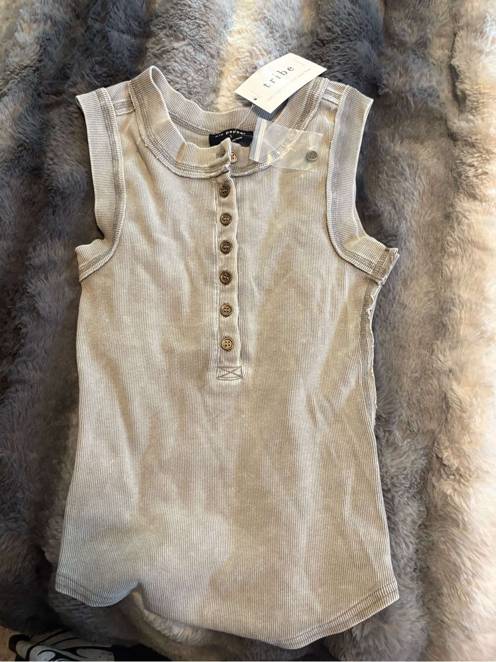 Tribee Cream Ribbed Henley Tank